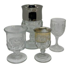 VTG Indiana Glass Kings Crown Clear Goblet Glasses | Set of 4 Barware Drinkware